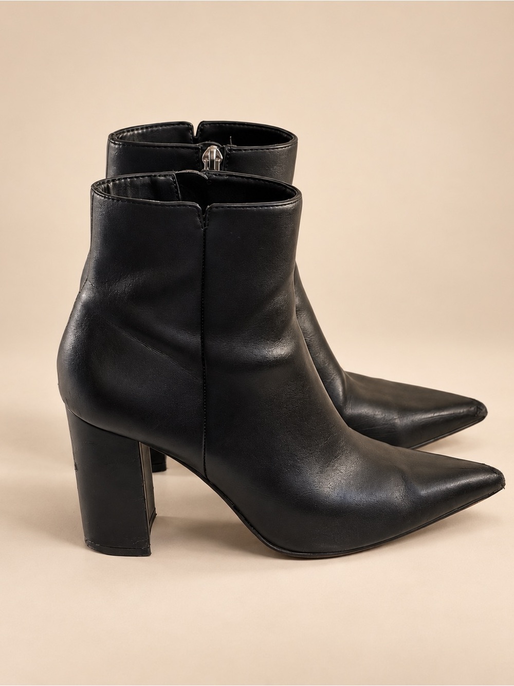 MNG by Mango Black Pointed Toe Block Heel Ankle Boots